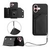 For iPhone 16 Case Card Holder Kickstand Skin-Touch Phone Cover with Wrist Strap