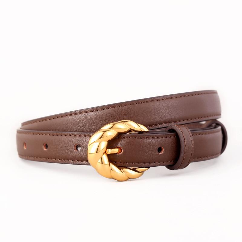 Genuine Leather Vintage Womens Belt With Twist Pattern Pin Buckle For Casual And Office Wear