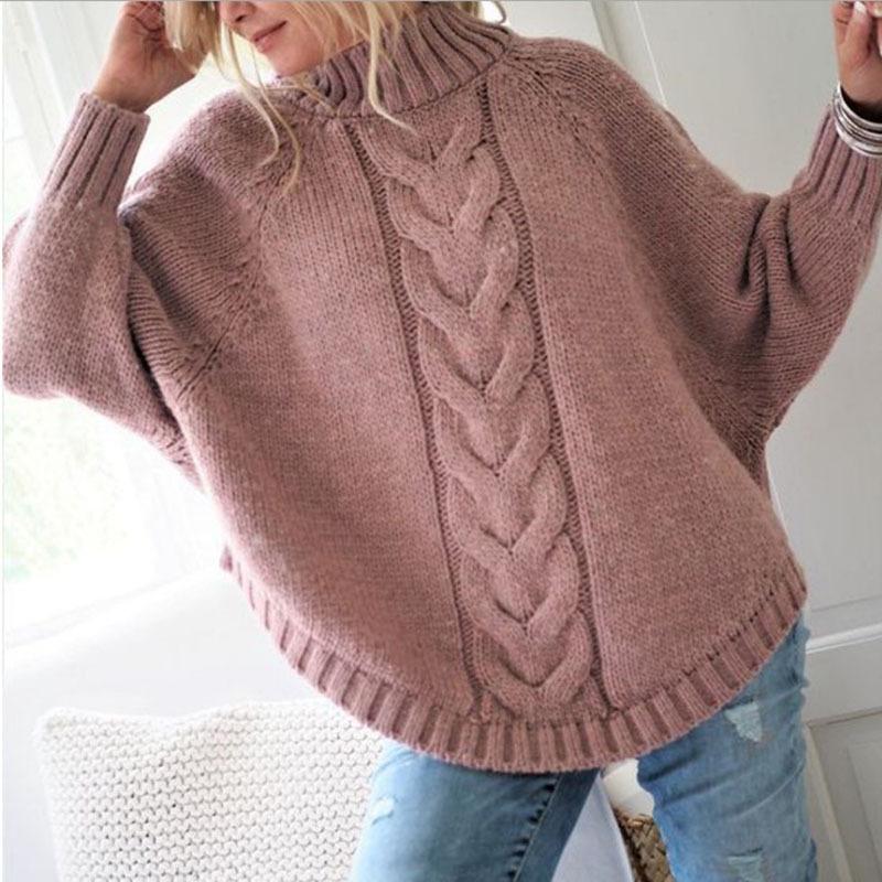 Suéter de Punto de Manga Murciélago Suelto Talla Grande para Otoño e Invierno para Mujer