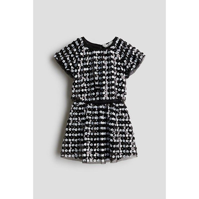 

Детская одежда HM для девочек Осень 2025 Новое поступление Топы с пайетками и юбка Костюм-двойка 1268347