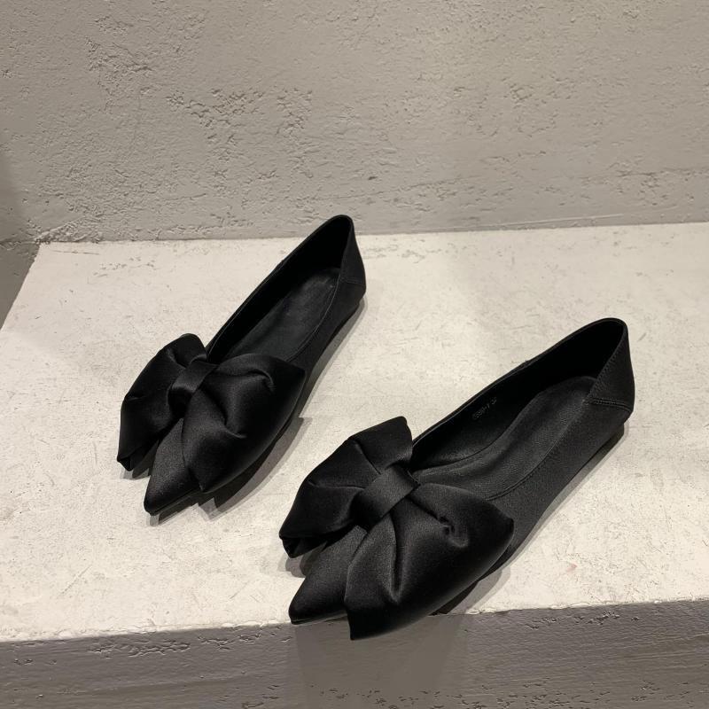 Fashion Flat Shoes for Women Spring Autumn 2025 New Casual Pointed Bow Green Black Plus Size 42 43 44 Women's Shoes Ladies Loafers