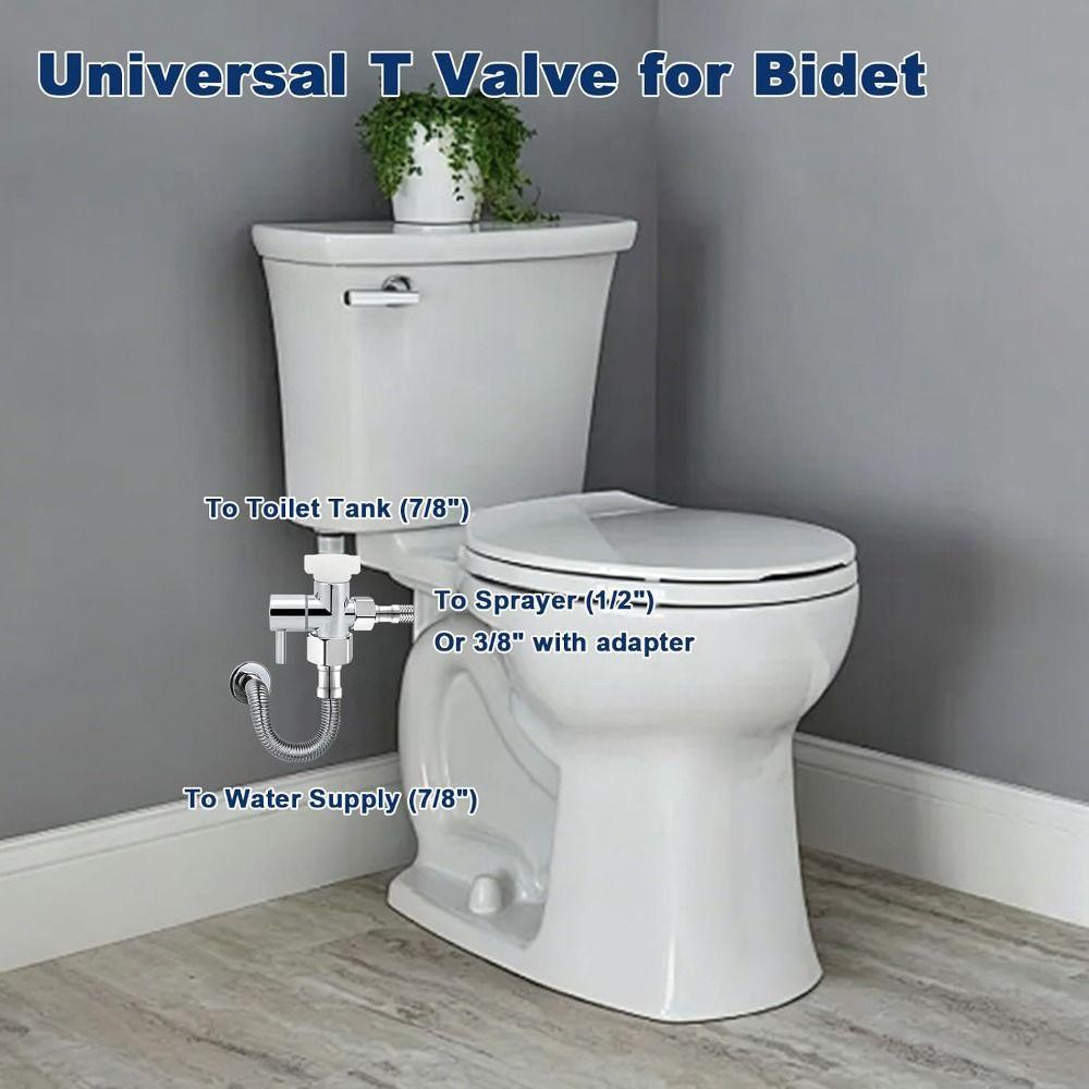 Chrome Finish Bidet T Adapter Solid Brass Tee Connector Premium Brass T Adapter  Handheld Toilet