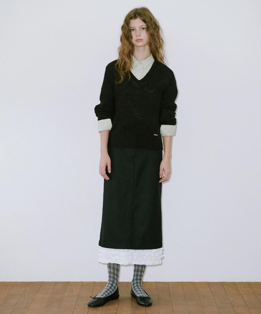 SINOON Hairy Boucle V-Neck Knit(Black)