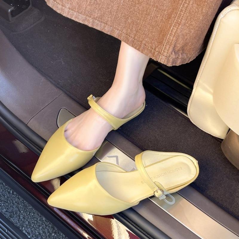 Fashion 2025 Spring Summer New Baotou Half Slippers High-heeled Shoes Fashion Shallow Mouth Elegant Mules Solid Color Slipper Sandals