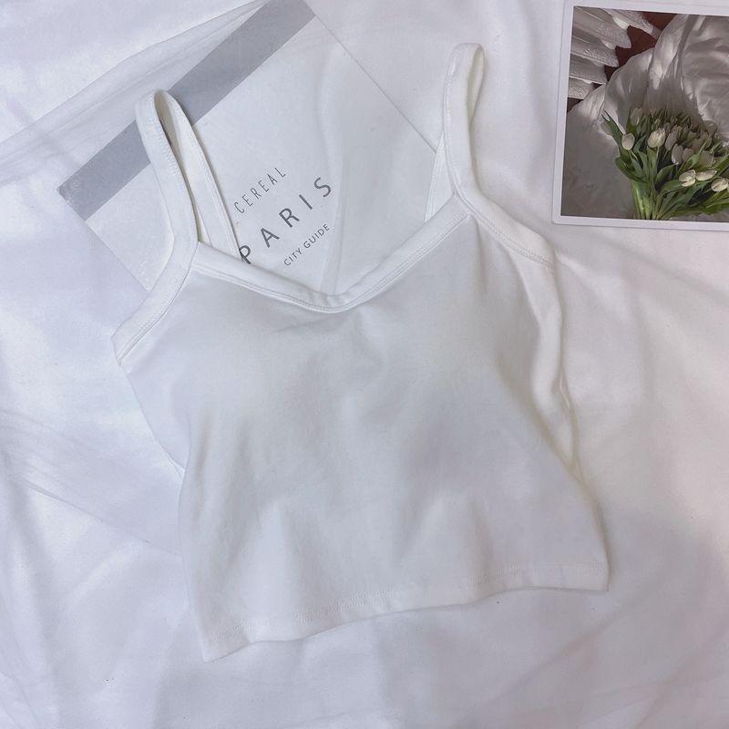 Korean Style Women's Camisole Vest with Fixed Cups, Anti-Exposure Sports Tube Top (Wire-Free)