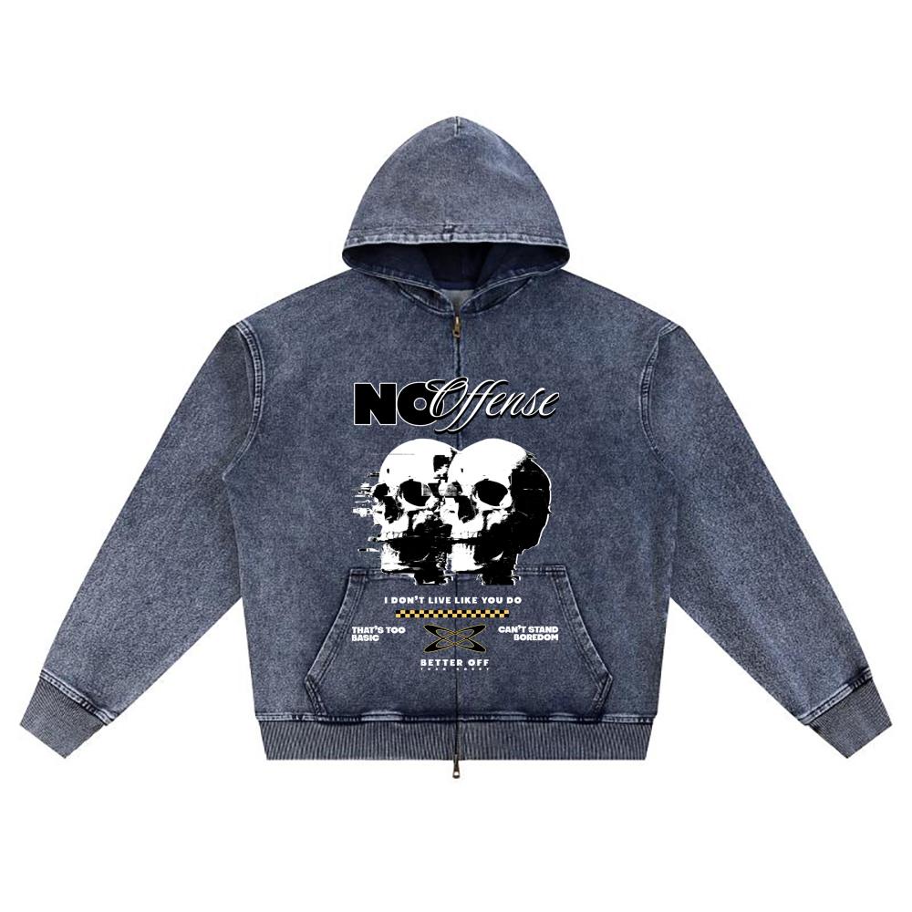 

DTG print Knitted Denim Zip-Up Hoodie No Offense Brother Print Zipper Hoodies XL темно-синього кольору