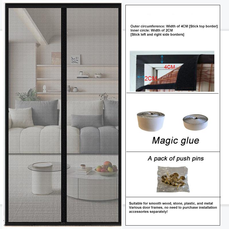 

Сверхпрочная магнитная сетка для двери, москитная сетка, разделительная перегородка с функцией Hands Free, бесшумная полосатая дверная занавеска для вентиляции спальни 80x210cm чёрный