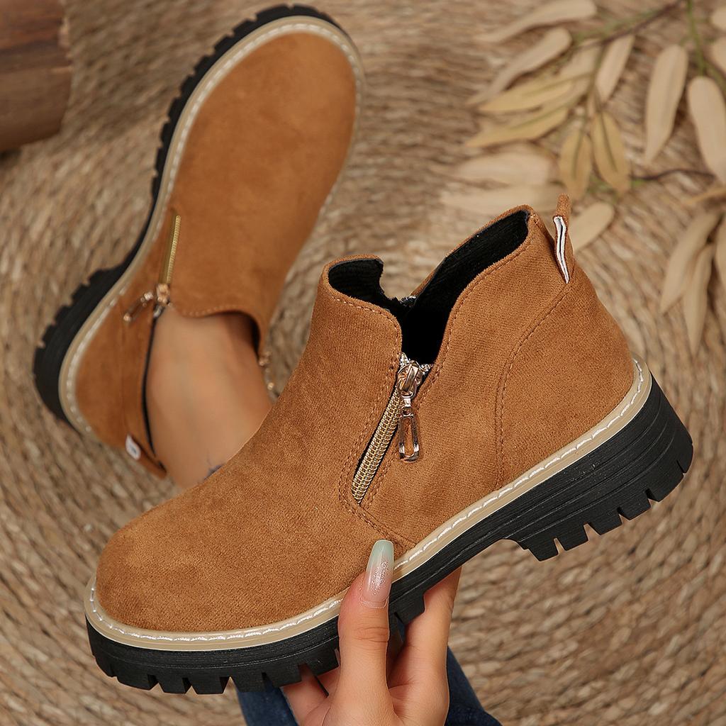 Women's Wide Width Round Toe Ankle Boots, Side Zipper Platform Martin Boots, Wholesale Winter Booties for Women