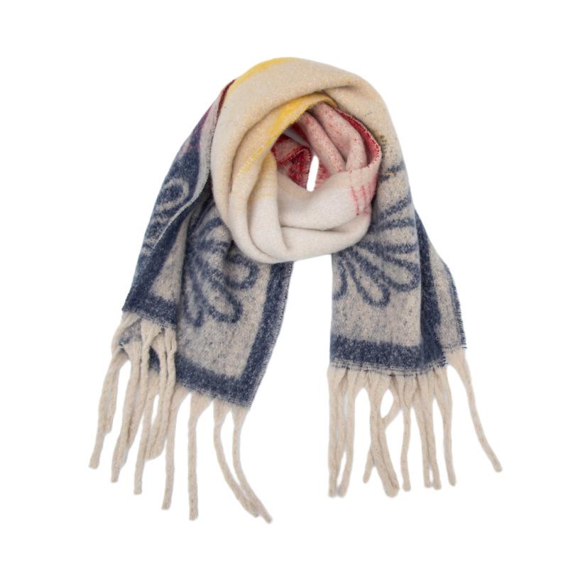 Autumn and winter new loop yarn imitation mohair jacquard small flower scarf