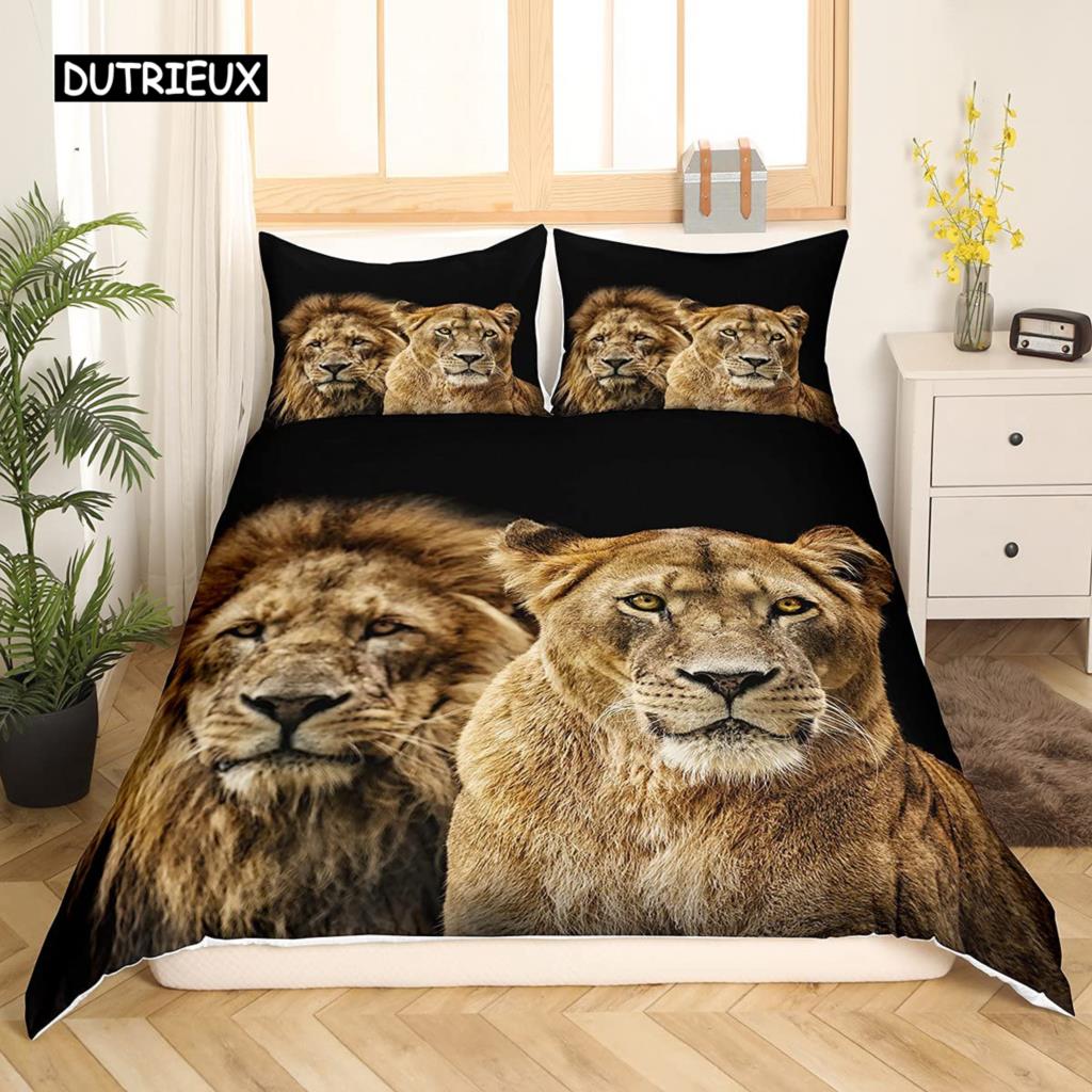 Black Lion Duvet Cover Bed Sheet Pillow Three-Piece Bedding Set