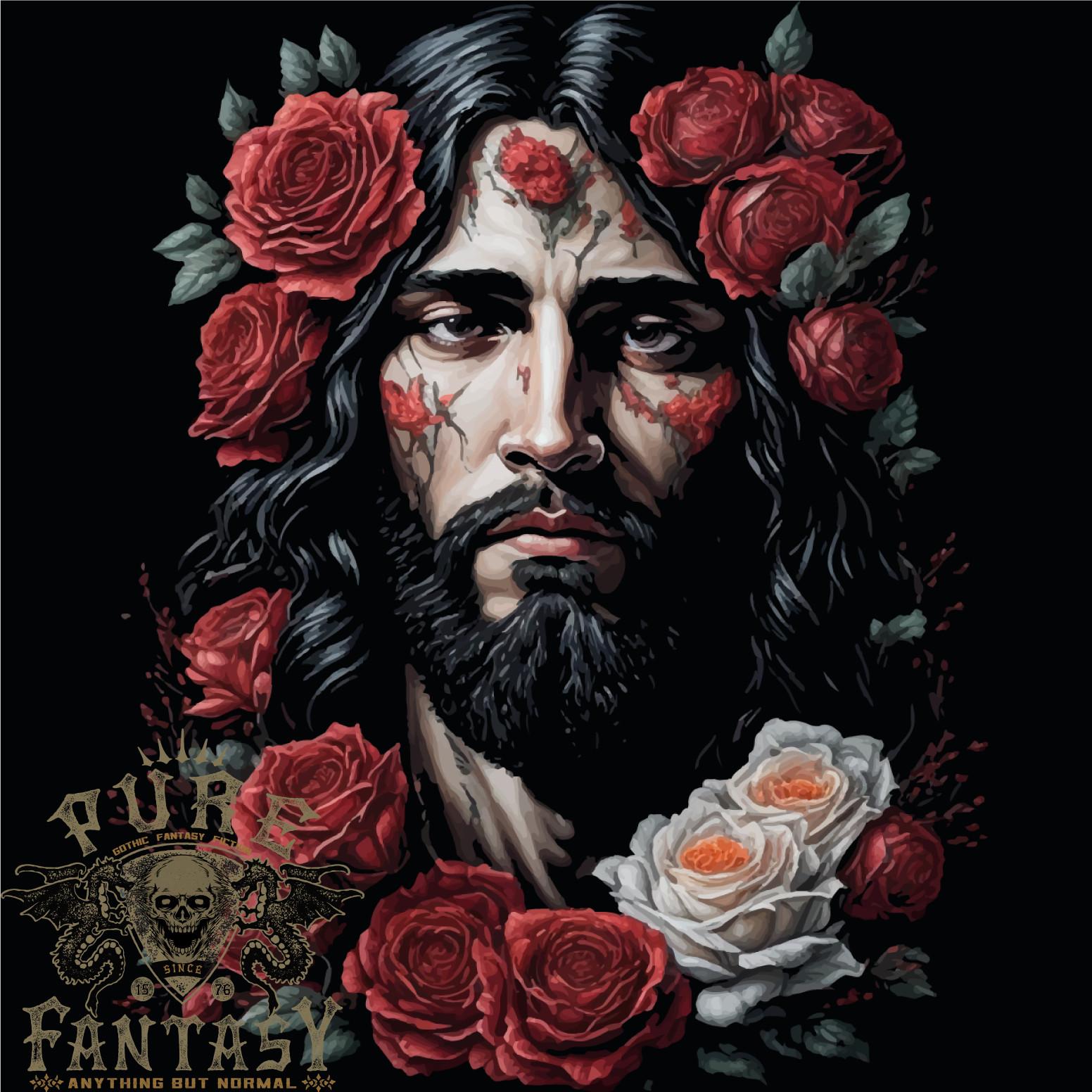 26 Jesus Christ with Roses Mens 100% Cotton- Unisex T-Shirt XXXXL