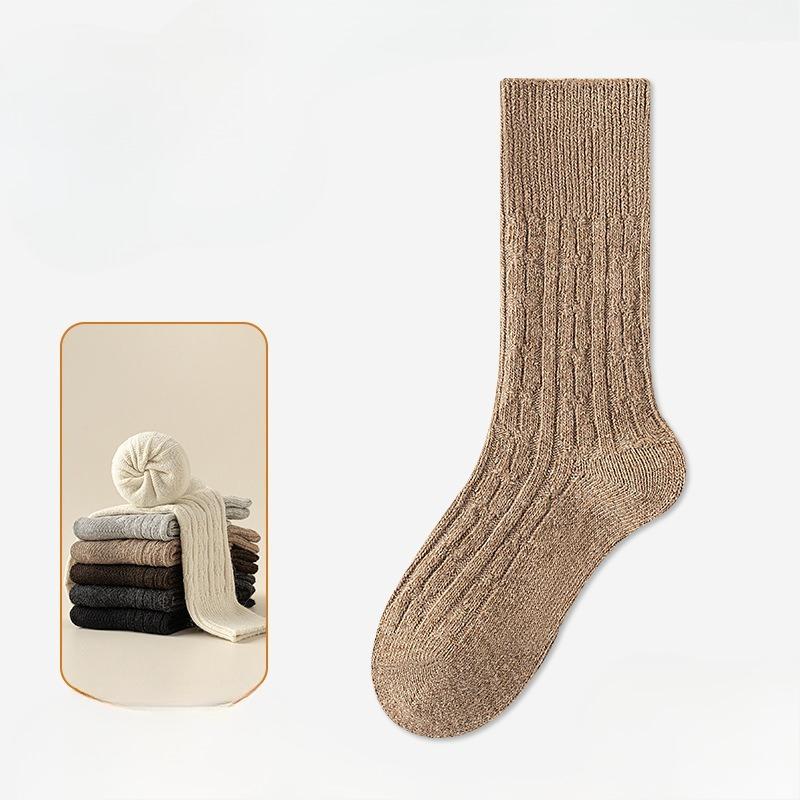 Autumn and Winter Wool Socks for Women, Long Tuft Socks, Solid Color Thickened Warm Postpartum Socks, Mid-calf Socks