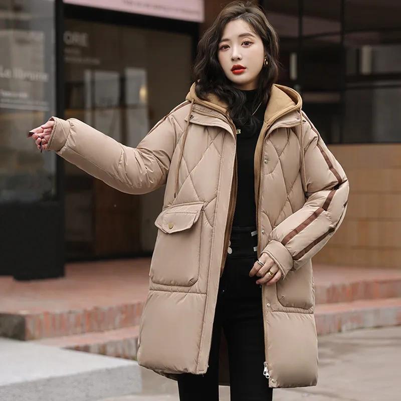 Ropa de Invierno a Juego Chaqueta Gruesa Acolchada de Plumón de Talla Grande para Mujer Chaqueta Acolchada Cálida de Largo Medio Chaqueta Acolchada Chaqueta