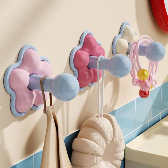 Hook with Flower Shape Adhesive Hook Anti-Falling Ball Head Design Ordered Storage Hook for Bathroom Kitchen
