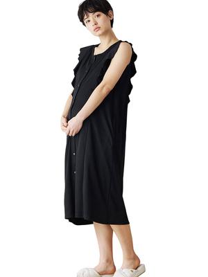 Umstandspflege Offen Vorne Rüschen 2WAY Kurz Vorbereitung für Schwarz 10176400 [ANGELIEBE] Kleidung, Schlafanzüge, Ärmel, Nachthemd, Pränatal, Postnatal,