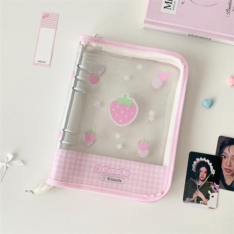 Clear Photo Album Case With Zippered Closures PVC Binder 6 Rings Cover For Kpop Fan Small Card Organization Protectors