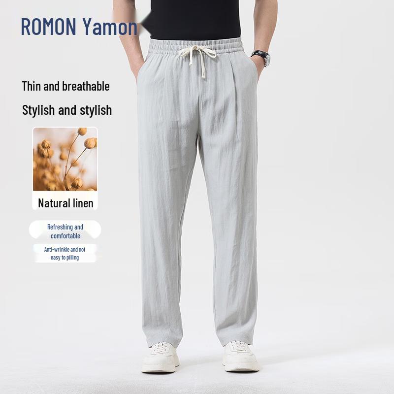 ROMON Men s Faux Linen Blend Casual Straight-Leg Pants 2XL