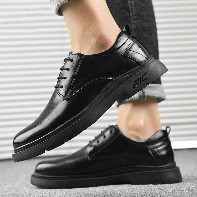 New Leather Shoes Men's Leather Business Casual Wedding Shoes Men's All-match Black Heightened Professional Tooling Men's Shoes