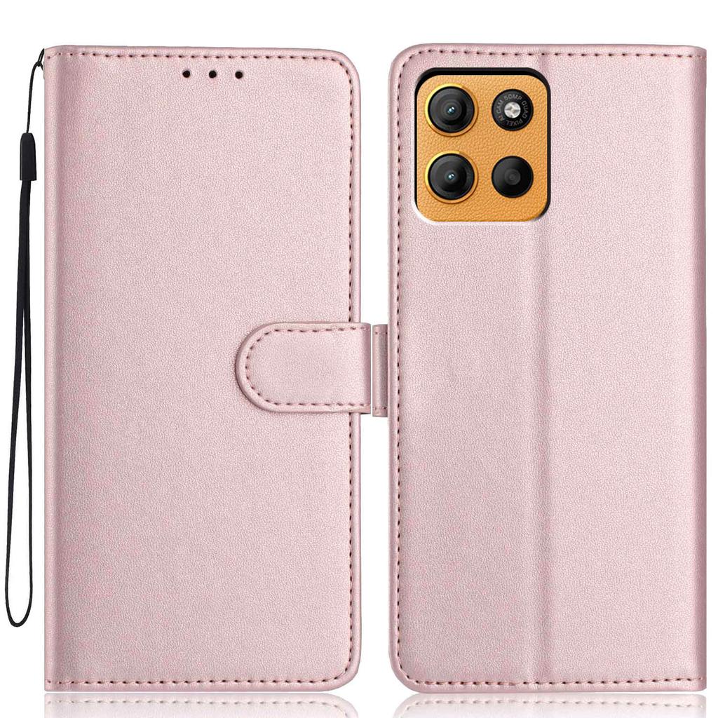 Wallet Case For Motorola Moto G15 4G/G15 Power 4G Solid Color Leather Stand Phone Cover with Strap/Multiple Card Slots