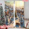 2pcs 2D Flat Printing Christmas Window Drapes Winter Village Versatile Durable Polyester Without Electricity Spring Party &