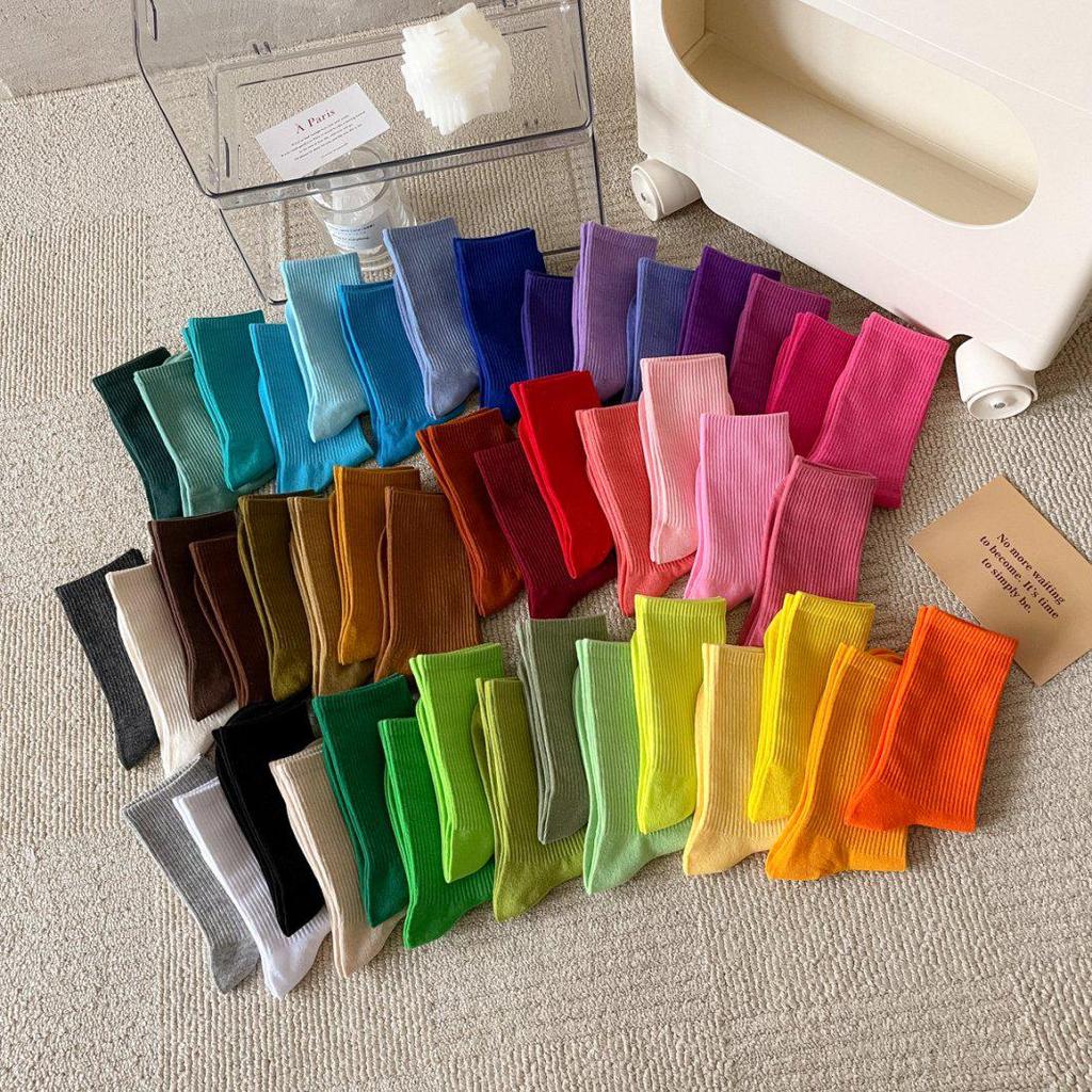 Burnable Cotton Mid-Calf Slouch Socks - Candy Color, Solid Style for Modern Dance (Spring To Autumn)