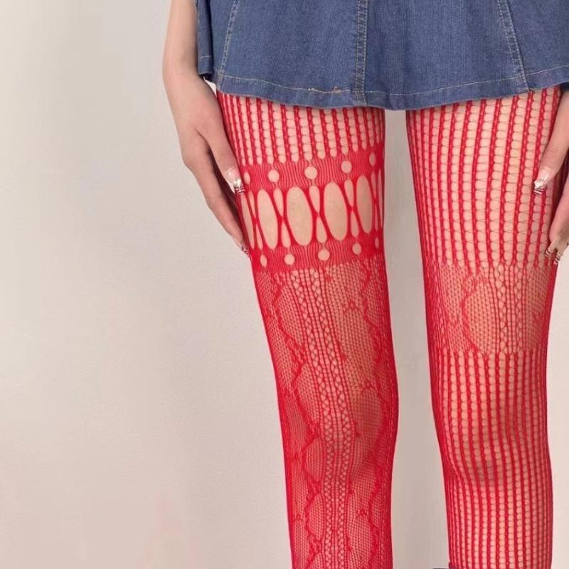

Ажурные сетчатые кружевные чулки в сеточку, колготки Лолита в японском стиле, женские, весна-лето, новый дизайн, принт, униформа, сексуальные колготки One Size красный