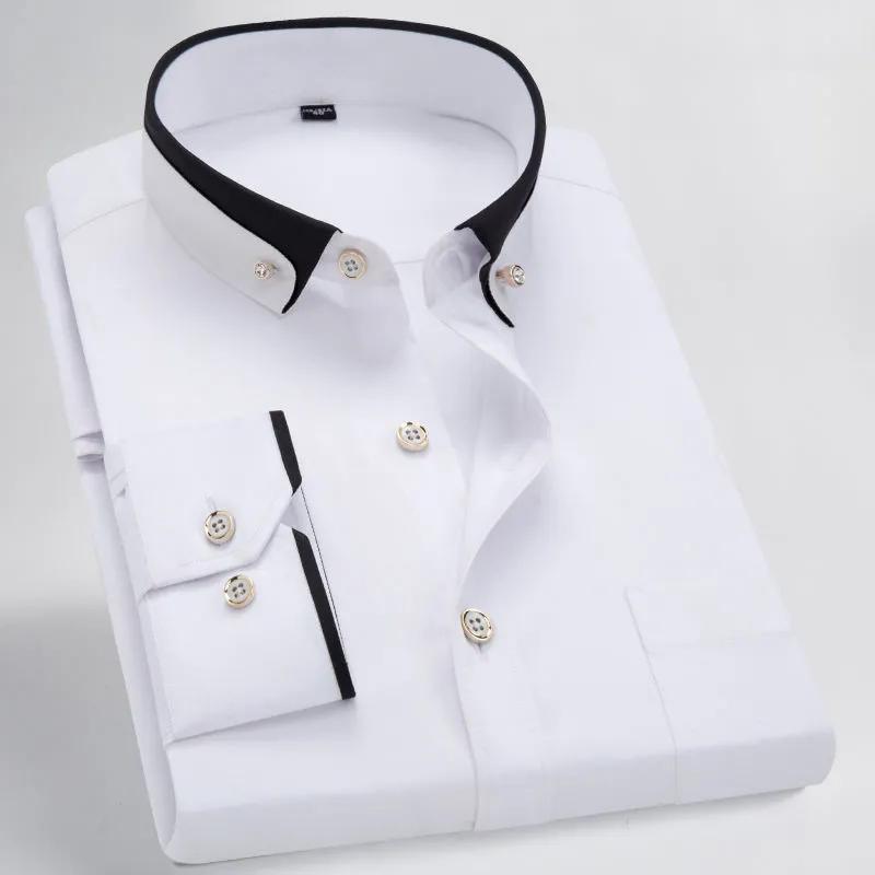 Pánská business casual košile, úzký střih, jednobarevná, prodyšná, s dlouhým rukávem, čtvercový výstřih, vysoce pružná, základní vrstva