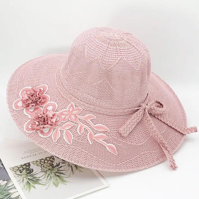 

WTEMPO Vacation Travel Seaside Cool Bow Hats Summer Foldable Hats for Women Korean Large Brim Sun Protection Hats 1pc рожевий