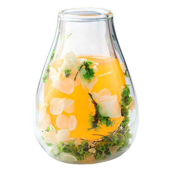 Mini Glass Decorative Bottle with Dried Flowers Compact Transparent Floral Ornament for Desk Bedside Window Sill Double Wall Hydroponic Vase Home