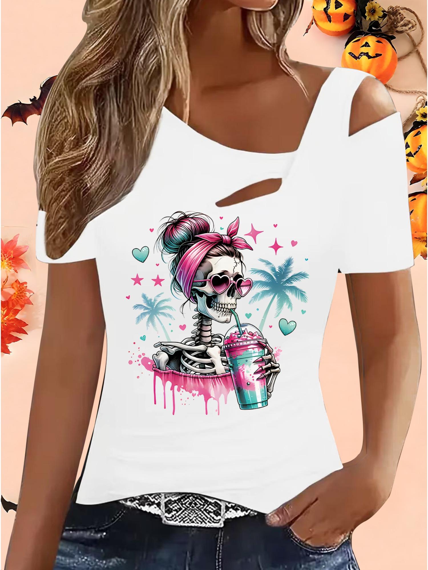 

Женские Свободные Топы Блузки Рубашки Подарок на Хэллоуин и Рождество S белый