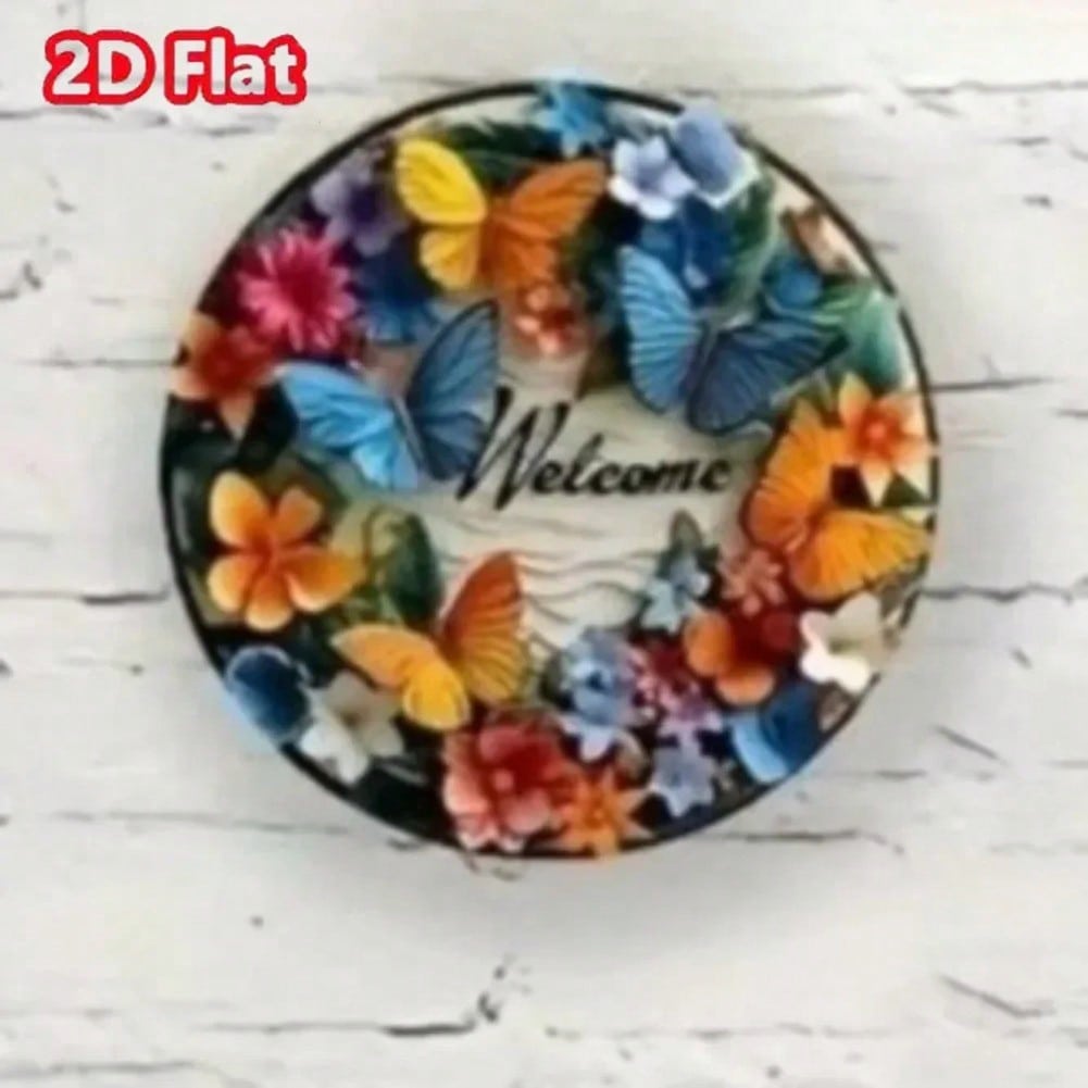 

Metal Wall Art Welcome Sign with Butterfly and Flower Decor for Living Room Bedroom різнокольоровий