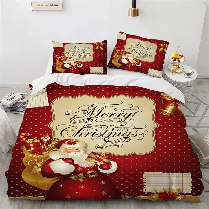 Cartoon Christmas Santa Claus Bedding Set Boys Girls Twin Queen Size Duvet Cover Pillowcase Bed Kids Adult Home Textileextile