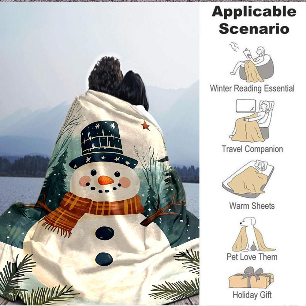 1pc Winter Snowman Blanket, Lightweight Flannel Throw Blanket for Sofa, Bed, Travel, Camping, Living Room, Office, Couch, Chair, and Bed