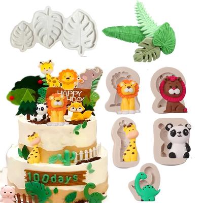 Jungle Safari Dieren Siliconen Fondant Vorm Beer Leeuw Giraffe Konijn Panda Taart Decoratie Vorm voor Verjaardagsfeest Babyshower