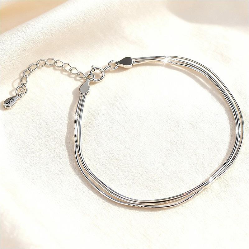 

Classic Three Layer Bracelet for Women Men 925 Sterling Copper Minimalism Geometric Snake Chain Bracelet Daily Wear Zircon Gift