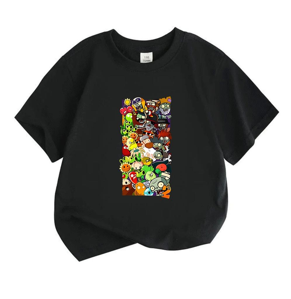 Kinder Jungen Mädchen Rundhals Kurzarm 100% Baumwolle T-Shirt, Niedlicher Spiel Pflanzen gegen Zombies Charakter Aufdruck Lässige Weiche T-Shirts für Kinder Tägliche Freizeitkleidung Sommer