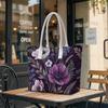 Purple Floral Shoulder Bag Fashion Casual Daily Tote Handbag Aesthetic Trendy Large Capacity Carryall for Women Portable Outdoor Commuting Bag