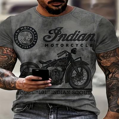 Maglietta da uomo a maniche corte con stampa di lettere e motivo motociclistico in stile manga classico, girocollo, casual ed elegante, adatta per l'uso all'aperto in estate.