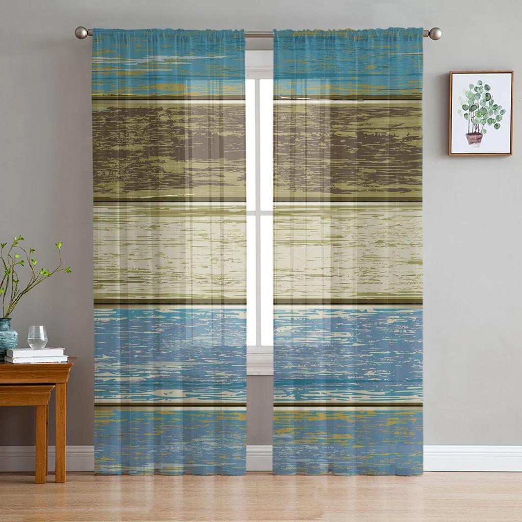 Braune Retro Holzmaserung Rustikale Durchsichtige Vorhänge für Wohnzimmerdekoration Fenstervorhang Küche Tüll Voile Organza Drapierungen