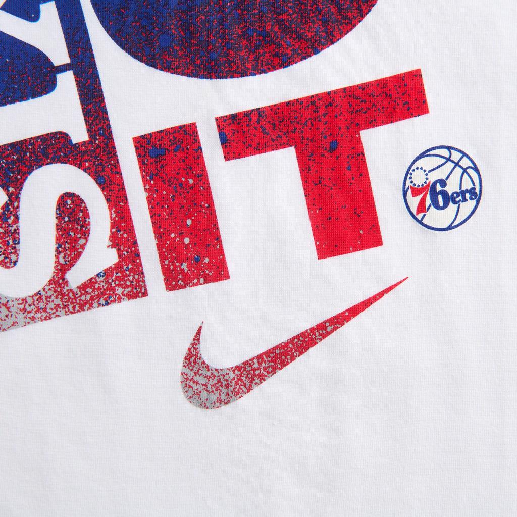 Nike NBA Collaboration Philadelphia 76ers Dri-Fit T-Shirt Splash Element Logo Print Quick-Dry Crew Neck Short Sleeve Kids Tops White Red 3Z2B7BAZA-76R