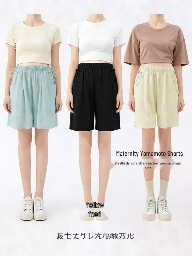 

Yamamoto High-Waisted Maternity Capri Shorts - Casual, Wide-Leg, Summer Wear 2XL (150-180 lbs) чорний