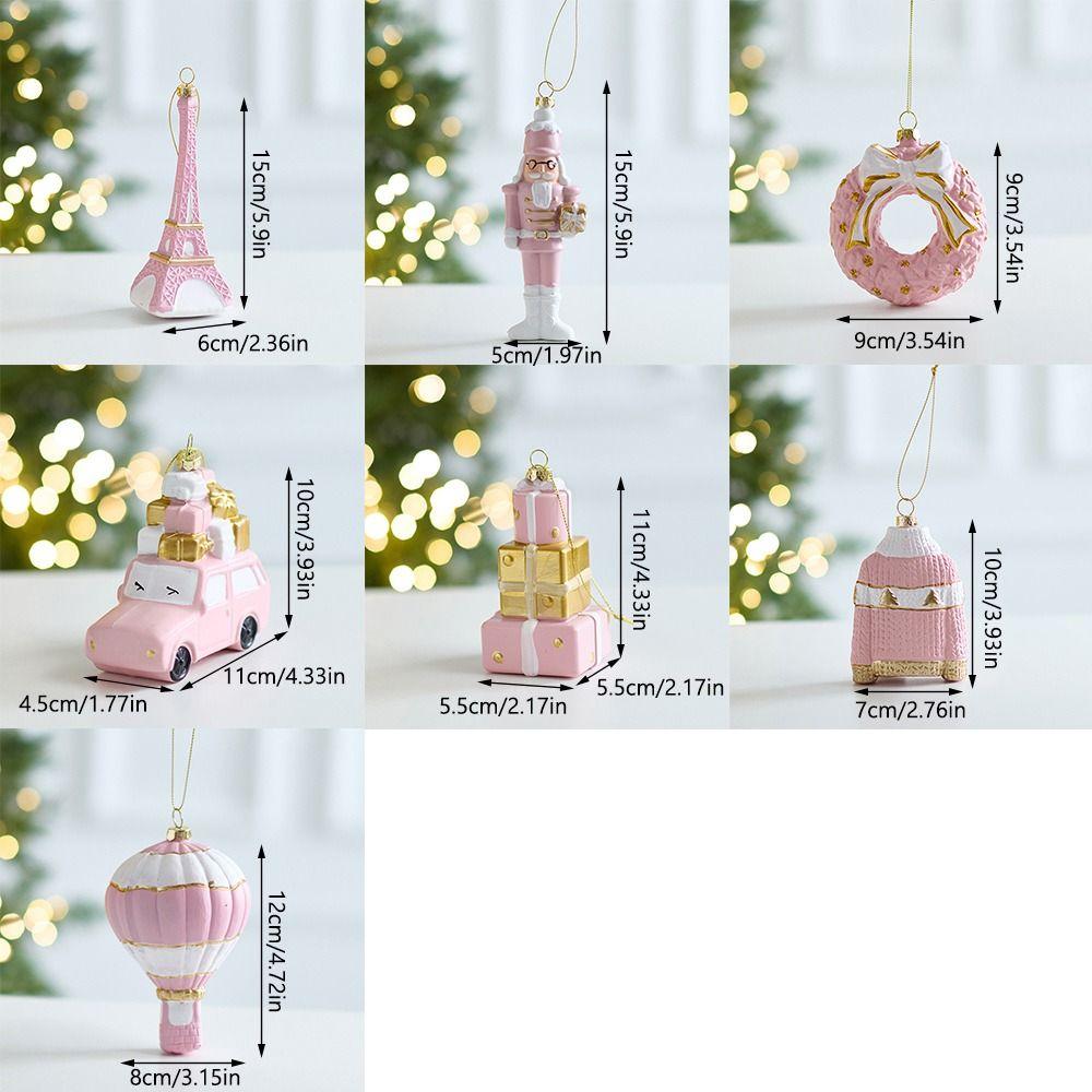 Pink Christmas Hanging Decoration Wreath Car Plastic Xmas Ornament Ball Party Supplies Gift Box Xmas Baubles Christmas