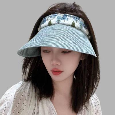 Spring and Summer Empty Top Sun Hat Women's Big Eaves Breathable Sun Protection Straw Hat Straw Woven Literary Headband Sun Hat Outdoor Beach Hat