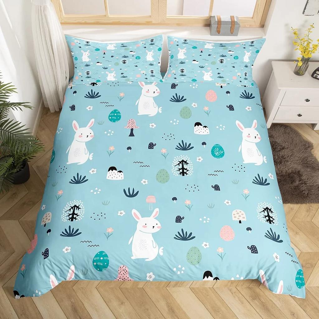 Comforter Kids Bedding Cartoon Rabbit Queen Woodland Animals Comforter Botanical Boys Girls Bedroom Decor