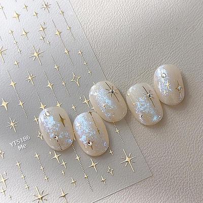 Starry Nail Art Stickers: Gold & Silver 3D Embossed Sparkle Star Decorations