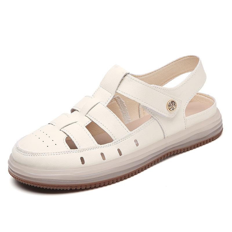 New Summer Fashion Casual Sandals Cowhide Hole Shoes Versatile Flat Mother Comfort Sandals