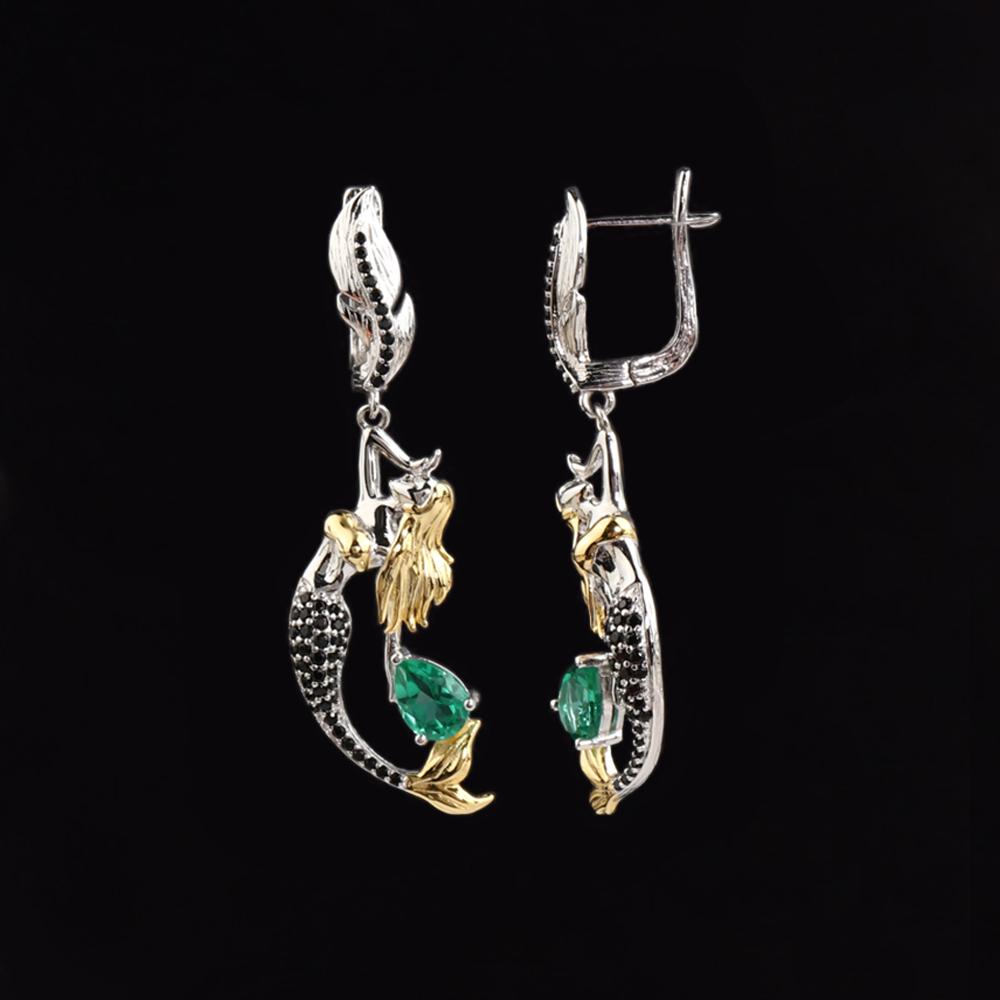 Elegant Mermaid Design earrings created pear 5*7mm emerald Nano 925 sterling silver jewelry for women proposal and banquet gift