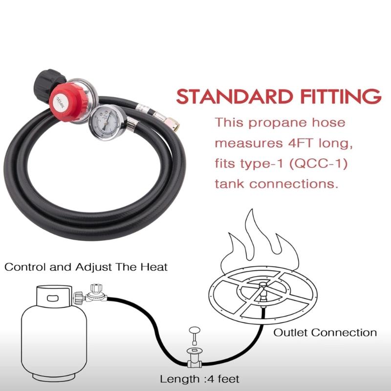 High Pressure Propane Adjustable Regulator with Hose for Cylinder Conversion Pressure Gas BBQ Grill Tanks Cooker Heaters