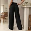 Women Pants Loose Fit Elastic Waist Straight Wide Leg Casual Pants with Pockets Pure Color Work Travel Trousers Daily Wear