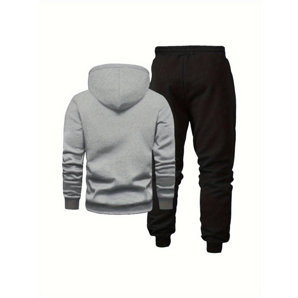 Casual Geometric Hoodie Set, Loose Fit Men's Hoodie and Pants Set, Casual Geometric Pattern Sportswear